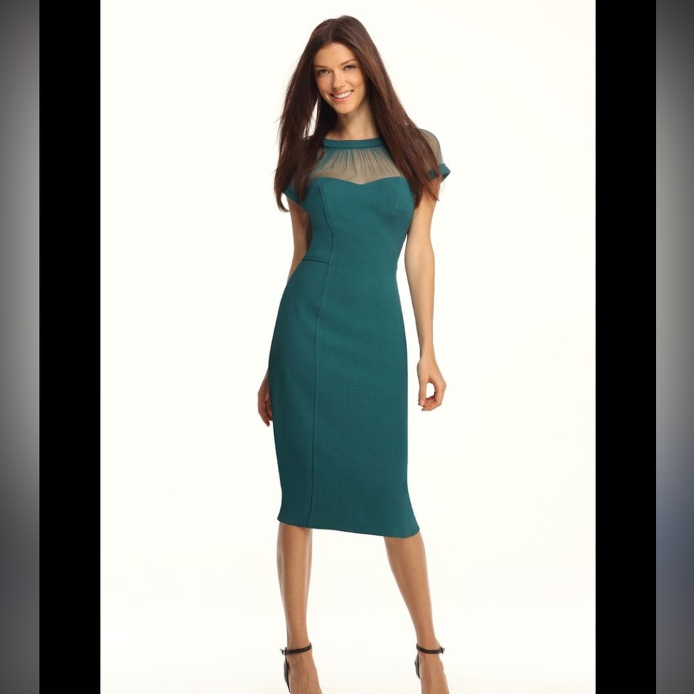 Maggy London Green Mesh Retro Neckline Cocktail Dress